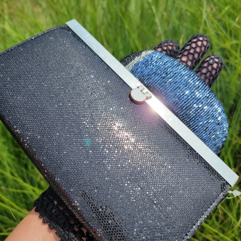 Trio of Items: Vintage Net Gloves; Forever 21 Clutch; Sparkly Headband